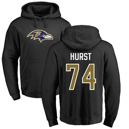 Men Baltimore Ravens Black James Hurst Name and Number Logo NFL Football 74 Pullover Hoodie Sweatshirt